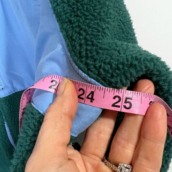 J. Crew Green Teddy Bear Fleece Zip Front Jacket Blue Accents - Picture 7 of 9